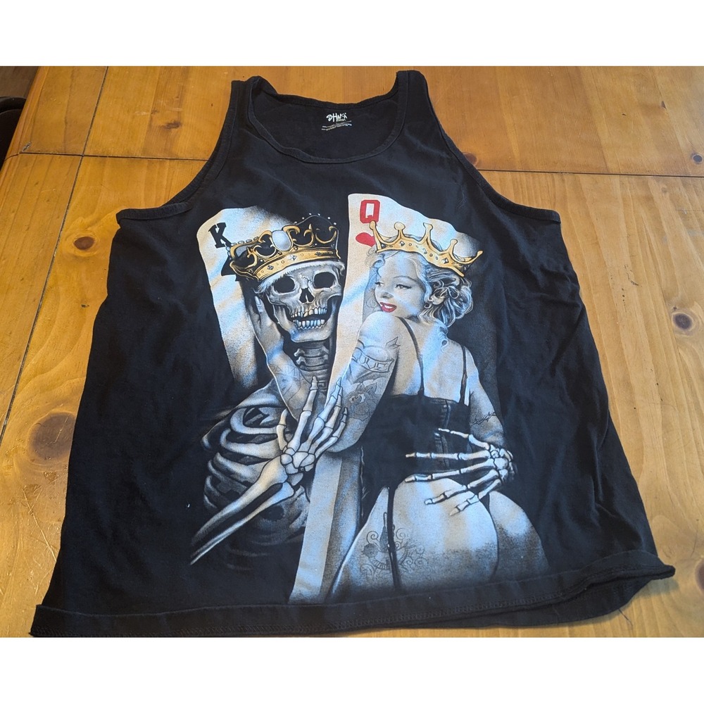 Shaka Wear Mens King Queen‎ Skeleton Graphic Tank Top Black Ride or Die Large